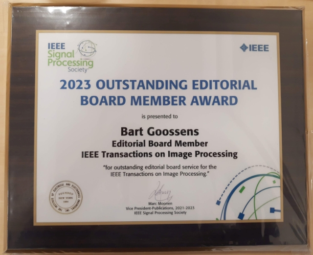 IPI professor Bart Goossens receives the 2023 Outstanding Editorial Board Member Award